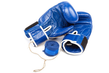 Boxing gloves and bandages on a white background.