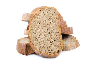 Bread rye sliced on a white background.