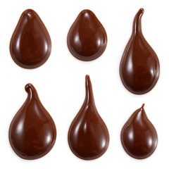 Chocolate drops isolated on white background. Collection
