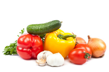 Fresh vegetables on white background.