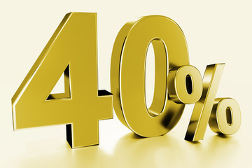 forty, as a golden three-dimensional figure with percent sign