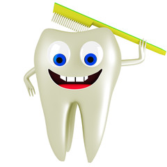 Tooth with toothbrush