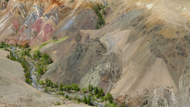 Landscape with deposit of colorful clay in the Altai Mountains or Mars valley
