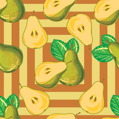 seamless pattern of green pear and pear slices