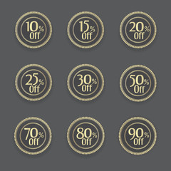 Set of golden  retro vector  discount badges.