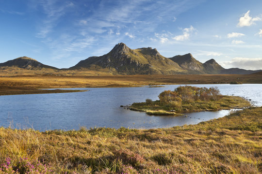Scottish Highlands, lake and mountains of Ben Loyal, Scotland