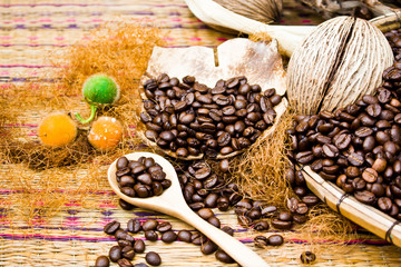 Coffee seed on vintage background