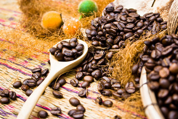 Coffee seed on vintage background