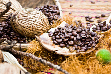 Coffee seed on vintage background