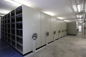 empty warehouse with sliding doors, white color