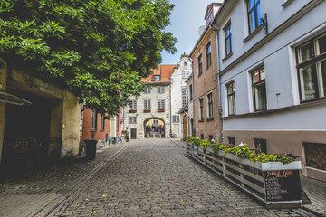 Swedish Gate in the old city of Riga, Latvia