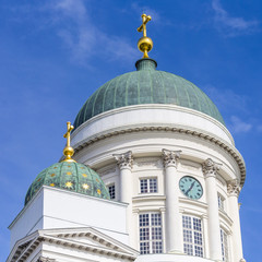 Beautiful view of famous Helsinki Cathedral over blue sky, Helsi