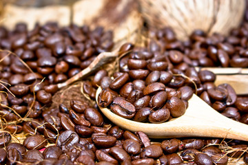 Coffee seed on vintage background