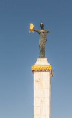 BATUMI, ADJARA, GEORGIA - SEPTEMBER 1: Medea statue holding the Golden Fleece on September 1, 2015 in Batumi, one of the main Colchian cities. The statue is sculpted by architect Davit Khmaladze.