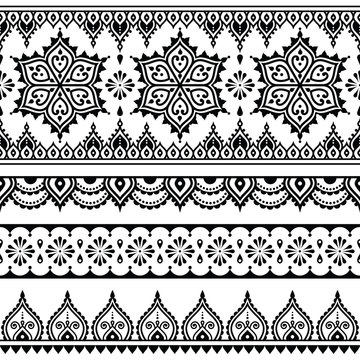 Mehndi, Indian Henna tattoo seamless pattern, design elements