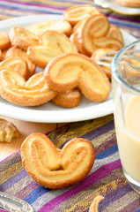 Palmeras - sweet puff pastry. Heart shaped cookies with sugar
