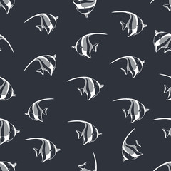 Seamless background made of exotic fish in linear style