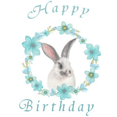Birthday card with fluffy bunny