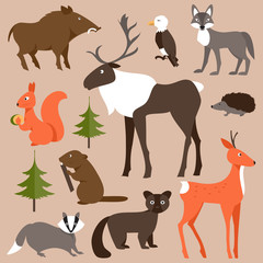 Set of forest animals. Vector Illustration