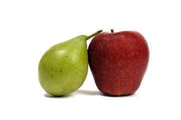 Apple and pear isolated on white background