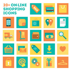 Icon set of electronic commerce and shopping isolated symbols.