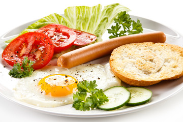Breakfast - fried egg and sausage