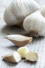 organic garlic on wooden board