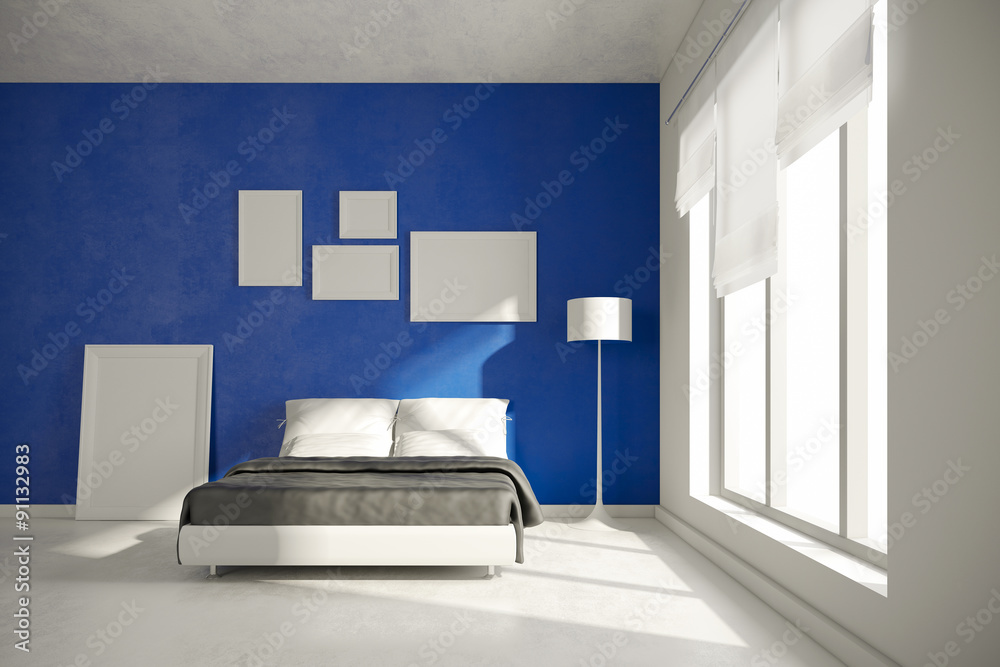 Wall mural 3d interior bedroom render