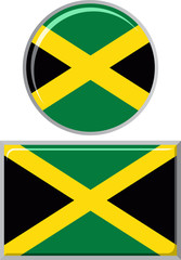 Jamaican round and square icon flag. Vector illustration.