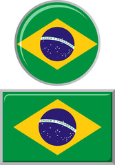 Brazilian round and square icon flag. Vector illustration.