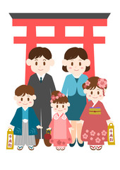 七五三参りの家族のイラスト