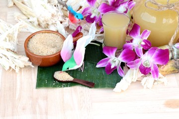 Juice of fresh sugar cane for drinks and sugar.
