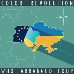 The crisis in Ukraine. Who arranged coup. Map of Ukraine with bent edge. Vector eps 10