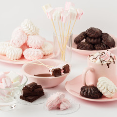 Hot chocolate with marshmallows on a white background.