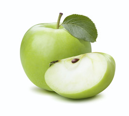 Green apple quarter composition isolated on white background
