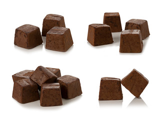 Chocolate pieces on white background