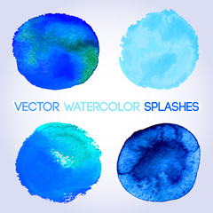 Blue watercolor round shaped design elements