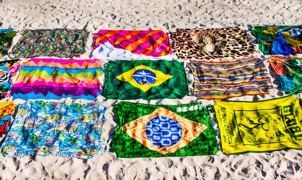 Scarf on the beach sand at Ipanema beach, Rio de Janeiro, Brazil