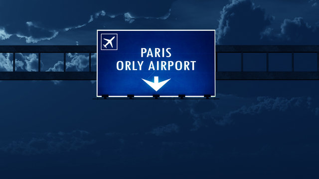 Paris Orly France Airport Highway Road Sign at Night