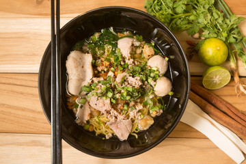 Asian style pork noodles in soup