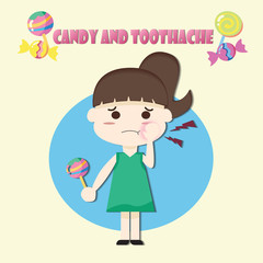 Girl having a toothache from candy