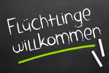 Obraz premium Tafel - Flüchtlinge willkommen