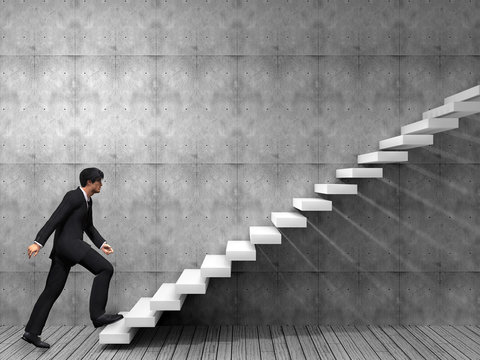 Conceptual business man climbing a stair