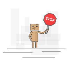 People with a stop sign in his hand and face insecure.