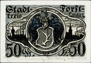 Obraz premium Historische Banknote, Notgeld, 1. Juni 1920, Fünfzig Pfennig, Deutschland