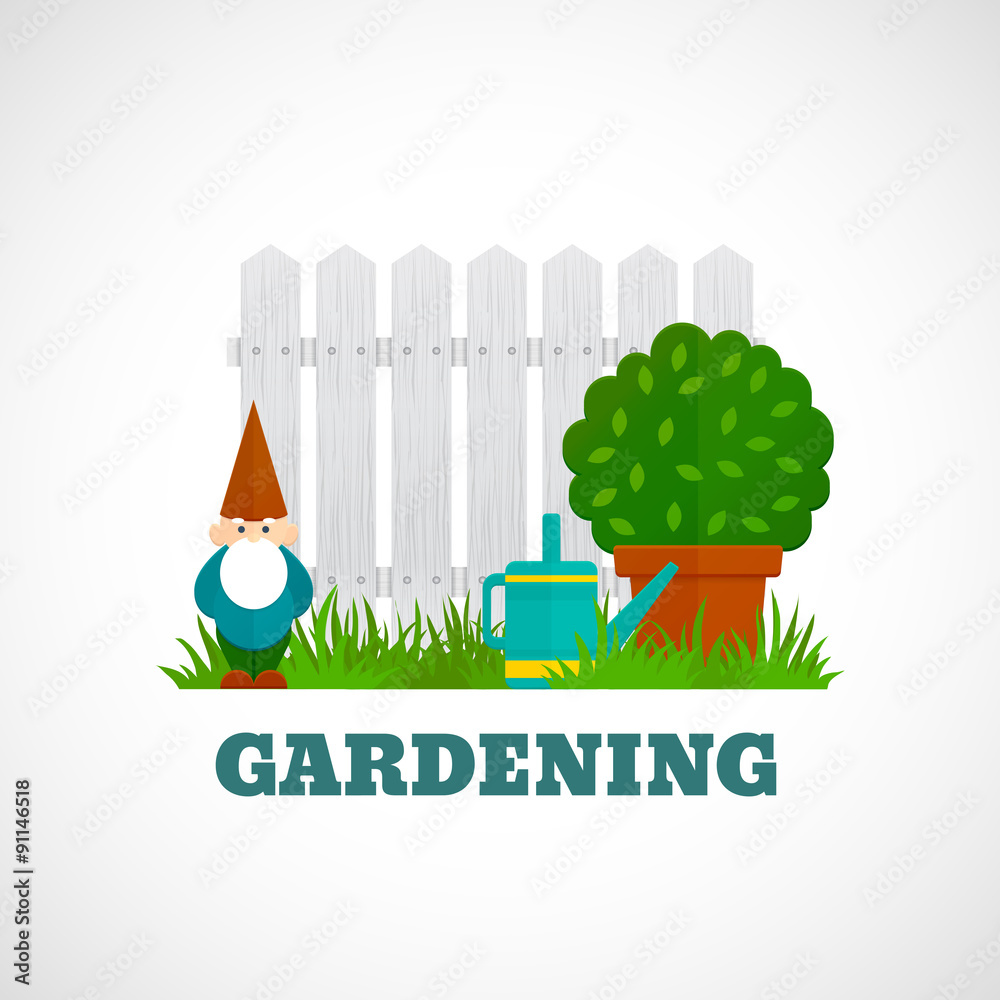 Sticker gardening poster flat