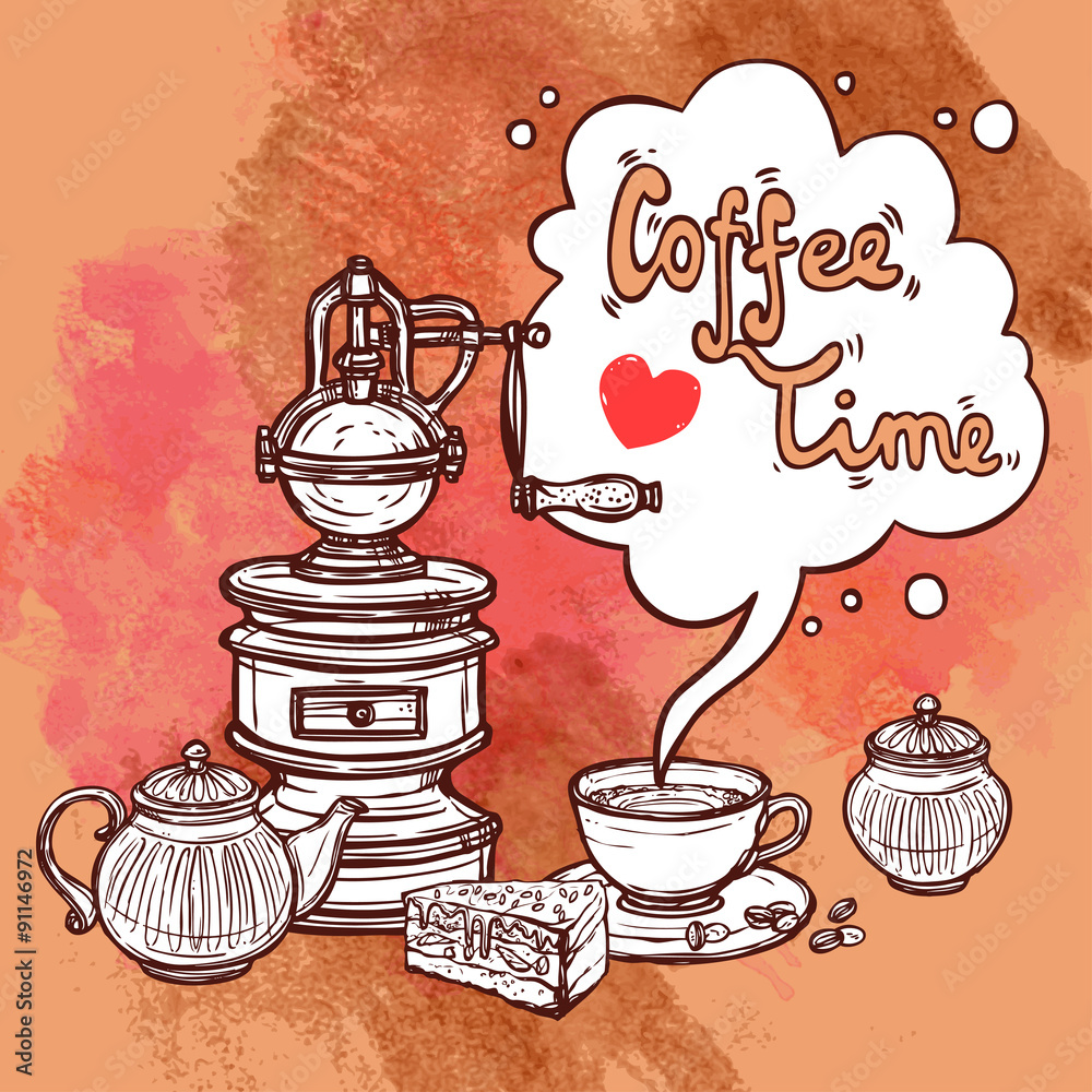 Wall mural Coffee Sketch Background