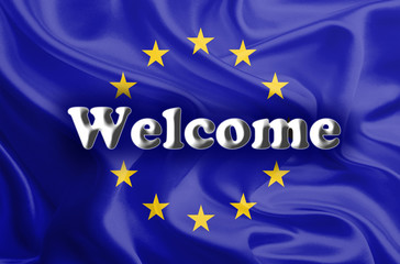 Welcome Massage on Waving European Union Flag