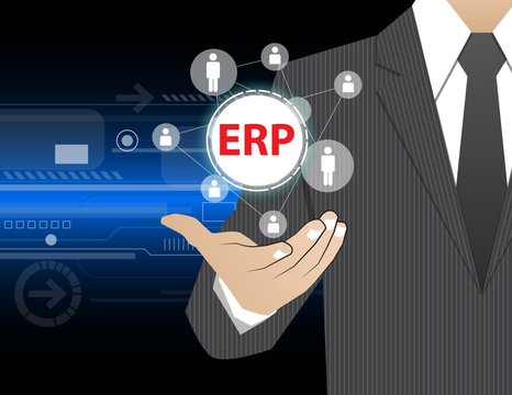 Concept Businessman in his hands ,ERP (or Enterprise Resource Pl