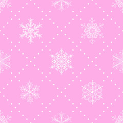 Seamless pattern of snowflakes, white on pink